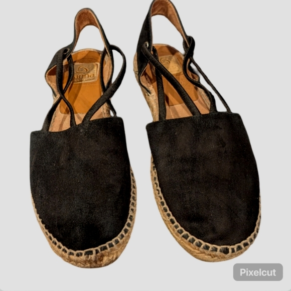 Kanna Thanos Black Suede Espadrille Sandals Size 38 EU (US 7.5) Ankle Strap - Picture 5 of 12